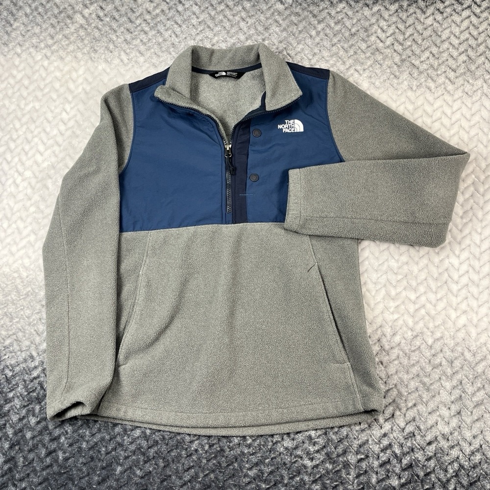 The North Face Jacket Womens Medium Gray Blue Fleece Pullover 1/4‎ Zip Snap